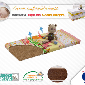 Saltea MyKids Fibra De Cocos Integral 120x60x08 Husa Bumbac Imprimat