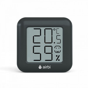 Termometru si higrometru digital de camera, ecran LCD, memorie, suport expandabil cu magnet, negru, AirBi SMILE BI1041