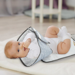 Saltea de infasat BabyJem Grey pliabila cu sistem siguranta bebelusi