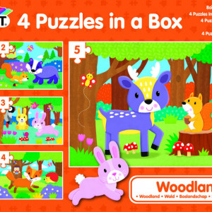Set 4 puzzle-uri - Animalute din padure (2, 3, 4, 5 piese)