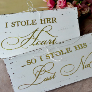 Set placute cu accente aurii ''I stole her heart" & " I stole his last name"