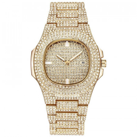 ceas dama cu cristale auriu