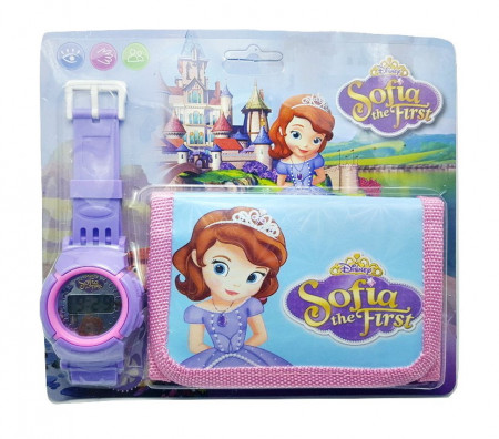 Set Ceas pentru fetite cu portofel, tip Printesa Sofia