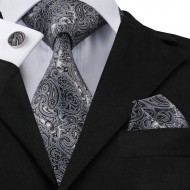 Set cravata + batista + butoni - matase naturala 100% - grey