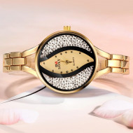 ceas de dama elegant cu cristale, ieftin, auriu