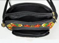 Poseta / geanta de dama, chic, neagra cu broderie florala, model 1