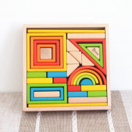 Set cuburi din lemn Montessori Curcubeu, Rainbow Blocks, 2-5 ani.