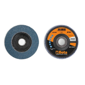 Disc conic lamelar abraziv pentru slefuit, zirconiu, spate fibra de sticla, Ø125mm, PREMIUM LINE 11210B