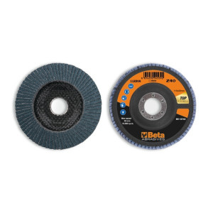 Disc conic lamelar abraziv pentru slefuit, zirconiu, spate fibra de sticla, Ø115mm, TOP LINE 11220A