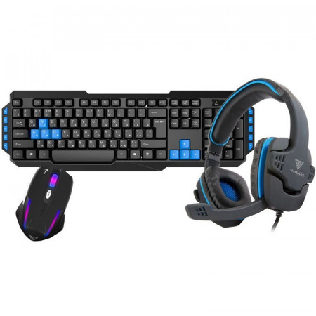 Kit Gaming Gamdias POSEIDON E1, Tastatura USB 10 taste multimedia, Mouse Optic 3200dpi, Casti Stereo