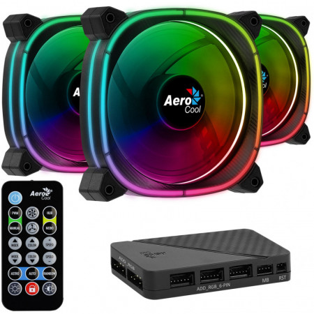 Ventilator Aerocool Astro 12 Pro ARGB 120mm ​Three Fan Pack cu controller H66F