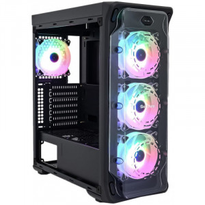 Carcasa Gaming Segotep LUX II Black RGB, Panou transparent