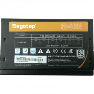 Sursa Segotep SG-500AE 500W, 6x SATA, 3x Molex, 2x 6+2 pin, Eficienta 80%, PFC activ