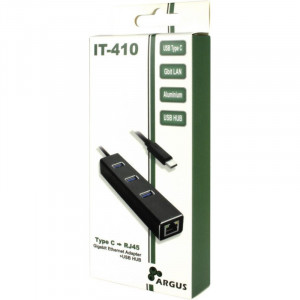 Hub USB Inter-Tech Argus IT-410, 3 porturi, USB 3.0 + RJ-45, Negru
