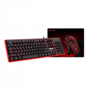 Kit Gaming Redragon S107, Tastatura Iluminata, USB, Mouse Optic Iluminare LED, 3200dpi, MousePad