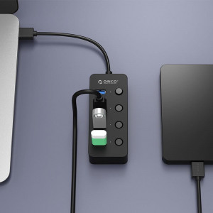 Hub USB Orico W9PH4-U3 V1, 4 porturi, USB 3.0, negru