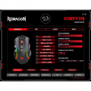Mouse Gaming Redragon Griffin Black, 7200 dpi, Optic, 8 butoane, Iluminare LED RGB